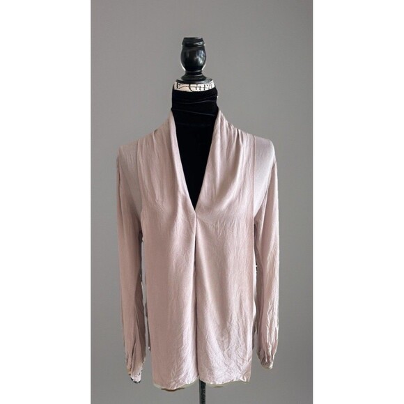 Gold Hawk Silk Blouse Button Front Taupe Size Small - Picture 1 of 10